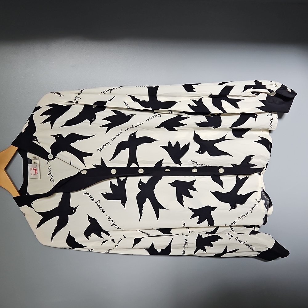Mondi Vintage Black and White Bird Print Blouse - Picture 8 of 16